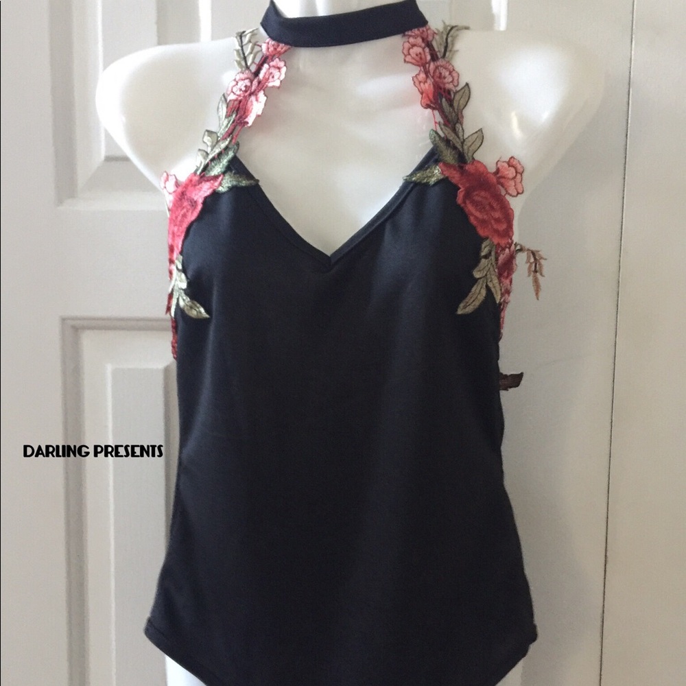 ⬇️ $36 BLACK FLORAL ROSE BACKLESS BODYSUIT SIZE XL - Picture 7 of 8